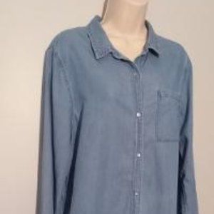 Long 33" Denim Long Sleeves Button Down Shirt